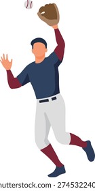 Baseball Outfielder Catching a High Fly Ball During Match Vector Illustration