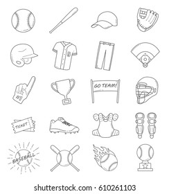 Baseball Outline Icon Set. Vector graphic elements