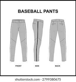 Baseball Pants Technical Flat Sketch Vector Mockup-Sports Uniform Training Pant Apparel Illustration