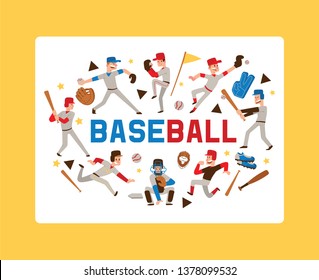 Baseball people vector player man character in catchers sportswear and batters baseballbat or ball for competition backdrop illustration sportsman boys with catchers glove background banner.