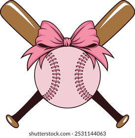 Beisebol com arco rosa e Bats cruzados ilustração