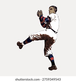 Baseball pitcher chromolithograph art, vector element.