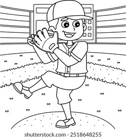 Baseball Pitcher Coloring Page for Kids