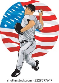 Baseballpitcher mit Vektorgrafik-Flag