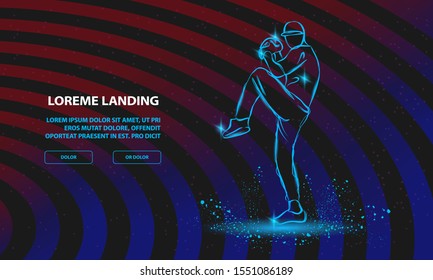 Baseball pitcher getting ready to throw ball. Vector Sport Background for Landing Page Template.