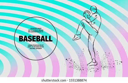 Baseball pitcher getting ready to throw ball. Vector outline of Baseball player sport illustration.