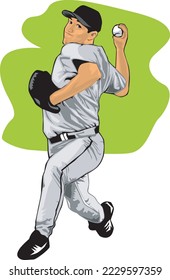 Baseball Pitcher Pitching Vektorgrafik