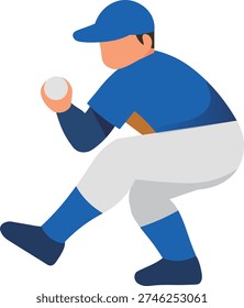 Baseball Pitcher Preparing to Throw the Ball in Match Vector Illustration