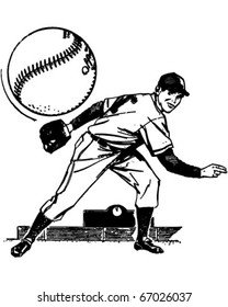 Baseball Pitcher - Retro Clipart Illustration