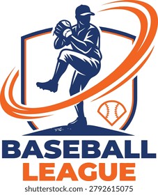 Baseball Pitcher Silhouette League Logo Design