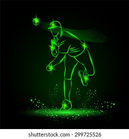 Baseball pitcher throws ball. Green Neon Baseball Sports Vector Illustration.