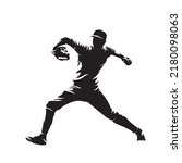 Baseball pitcher throws ball, isolated vector silhouette, side view. Baseball logo