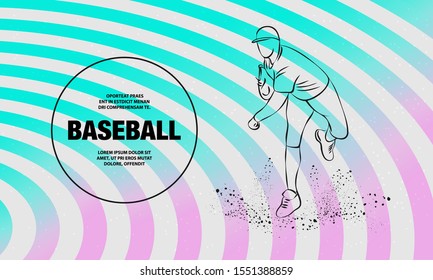 Baseball pitcher throws ball. Vector outline of Baseball player sport illustration.