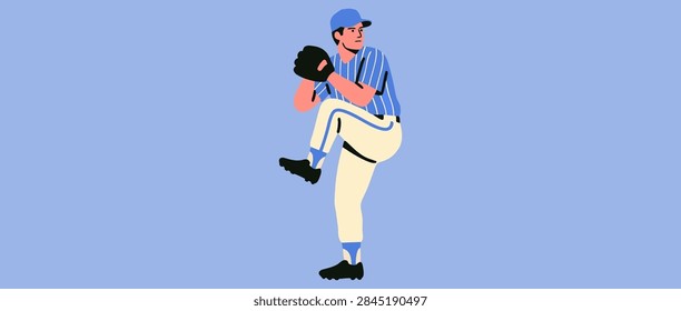 Baseball Pitcher Windup Pose Flat Vector Illustration