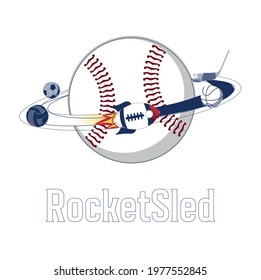 Baseball Planet with sports objects flying around a Saturn Ring