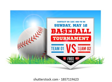 Baseball plate on the background of the grass field. Vector illustration. 