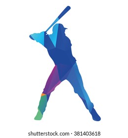 Baseball player, abstract blue geometric vector silhouette