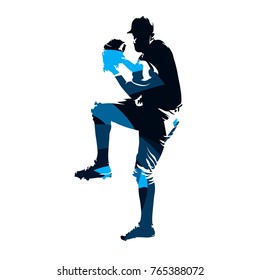 Baseball player, abstract blue vector silhouette