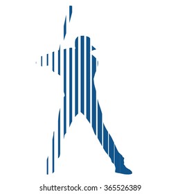 Baseball player, abstract graphic style from blue lines. Vector silhouette