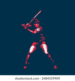 Baseball player, abstract illustration, red and blue