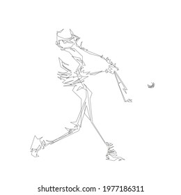 Baseball player, abstract line art, isolated vector illustration. Baseball batter athlete