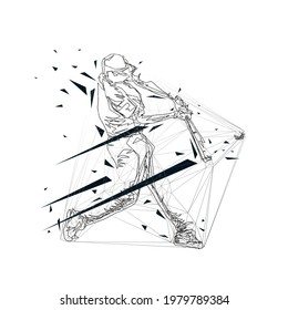 Baseball player, abstract line art, isolated vector illustration. Baseball batter athlete