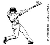 Baseball player, abstract vector silhouette Baseball ball, hitter swinging the bat, abstract isolated vector silhouette, ink drawing