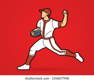 Baseball player action cartoon graphic vector.