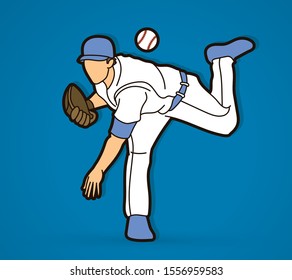 Baseball player action cartoon graphic vector.