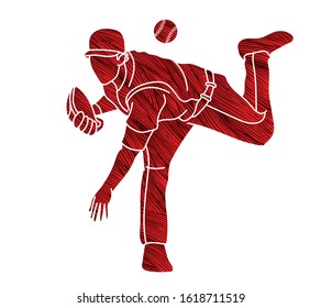 Baseball player action cartoon graphic vector.