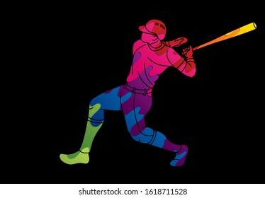 Baseball player action cartoon graphic vector.