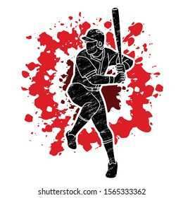 Baseball player action cartoon sport graphic vector.