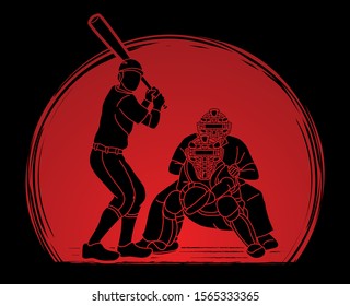 Baseball player action cartoon sport graphic vector.