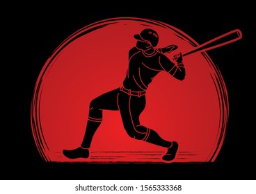 Baseball player action cartoon sport graphic vector.