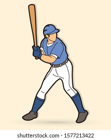 Baseball player action cartoon sport graphic vector.