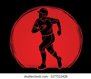 Baseball player action cartoon sport graphic vector.