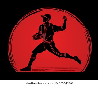 Baseball player action cartoon sport graphic vector.
