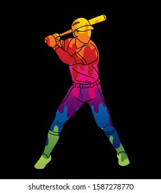 Baseball player action cartoon sport graphic vector.