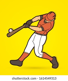 Baseball player action cartoon sport graphic vector.