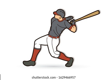 Baseball player action cartoon sport graphic vector.