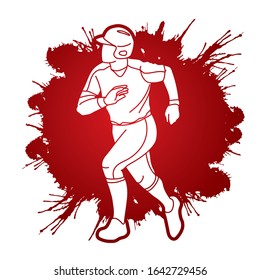 Baseball player action cartoon sport graphic vector.