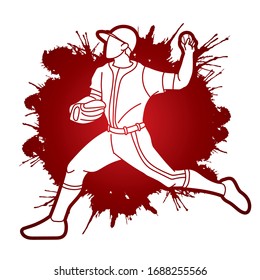 Baseball player action cartoon sport graphic vector.