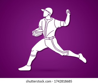 Baseball player action cartoon sport graphic vector.
