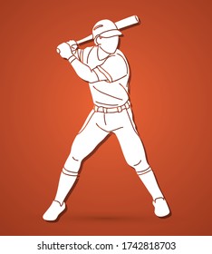 Baseball player action cartoon sport graphic vector.