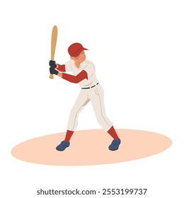 Jugador De Béisbol En Acción. Fielder Player Está Vestido Con Un Uniforme Blanco Y Ilustración vectorial De Pantalones Blancos 