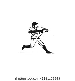 baseball player action silhouette hand drawn