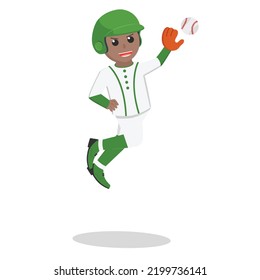Baseball player african jumping And Catch The Ball design character on white background