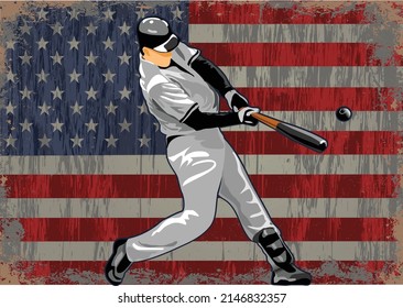 Baseball player and American Flag on Background