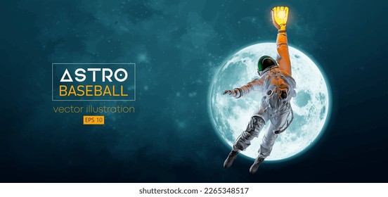 Astronauta del beisbol en acción espacial y planetas Moon, Marte en el fondo del espacio. Ilustración del vector