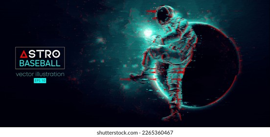 Baseball player astronaut in space action and planets on the background of the space. Vector illustration